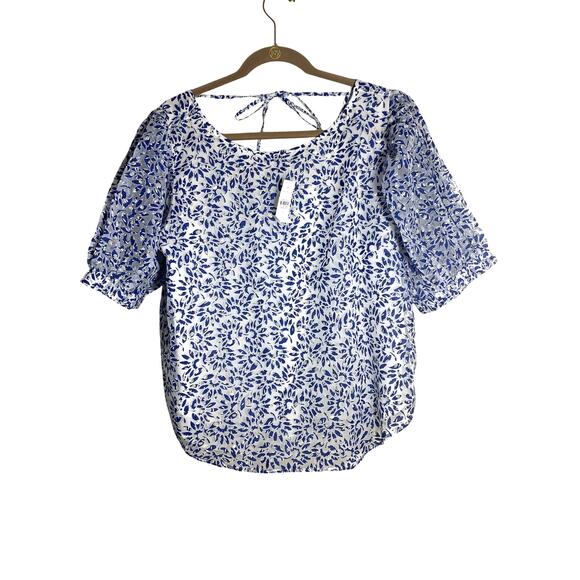 Ann Taylor Tie Back Puff Sleeve Short sleeve top blouse sx LG NWT - Picture 2 of 12